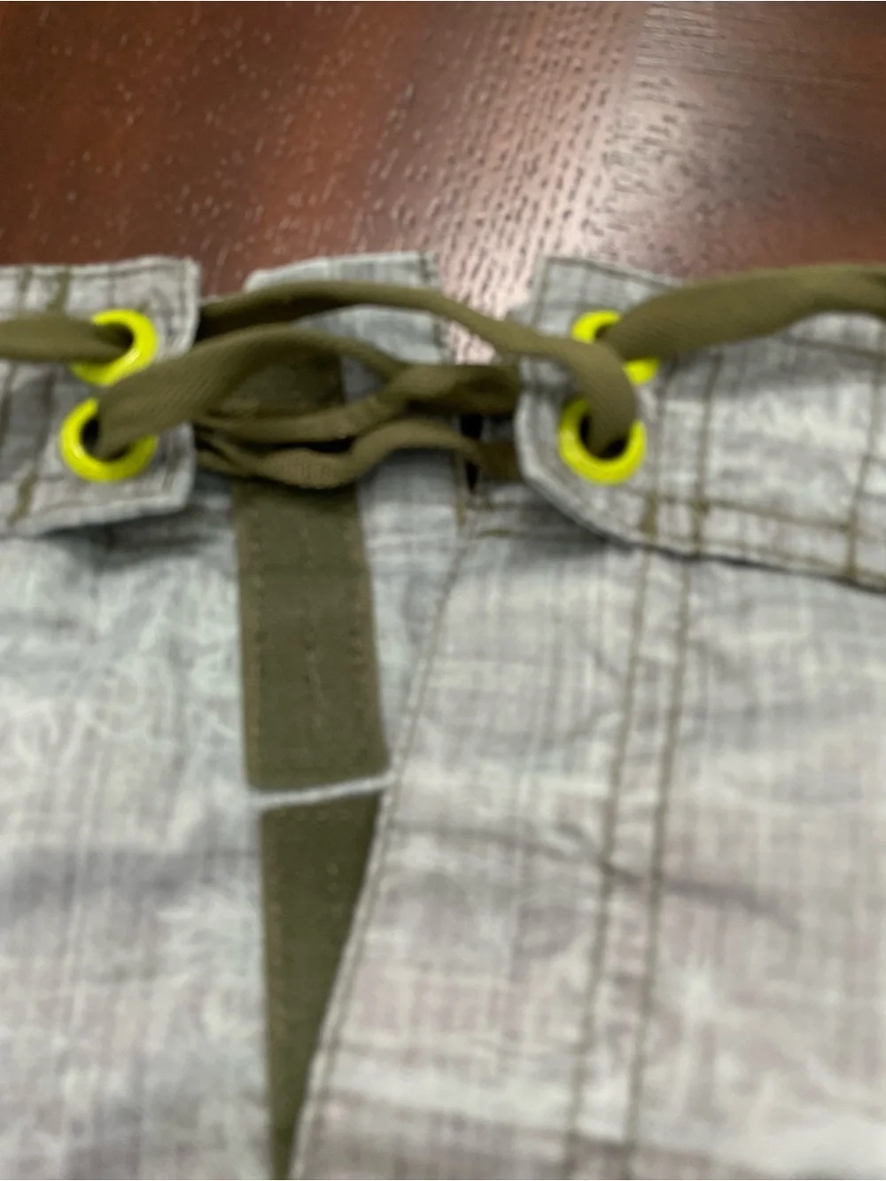 Speedo men’s swim trunk/ Board shorts. Gray yellow , white and green